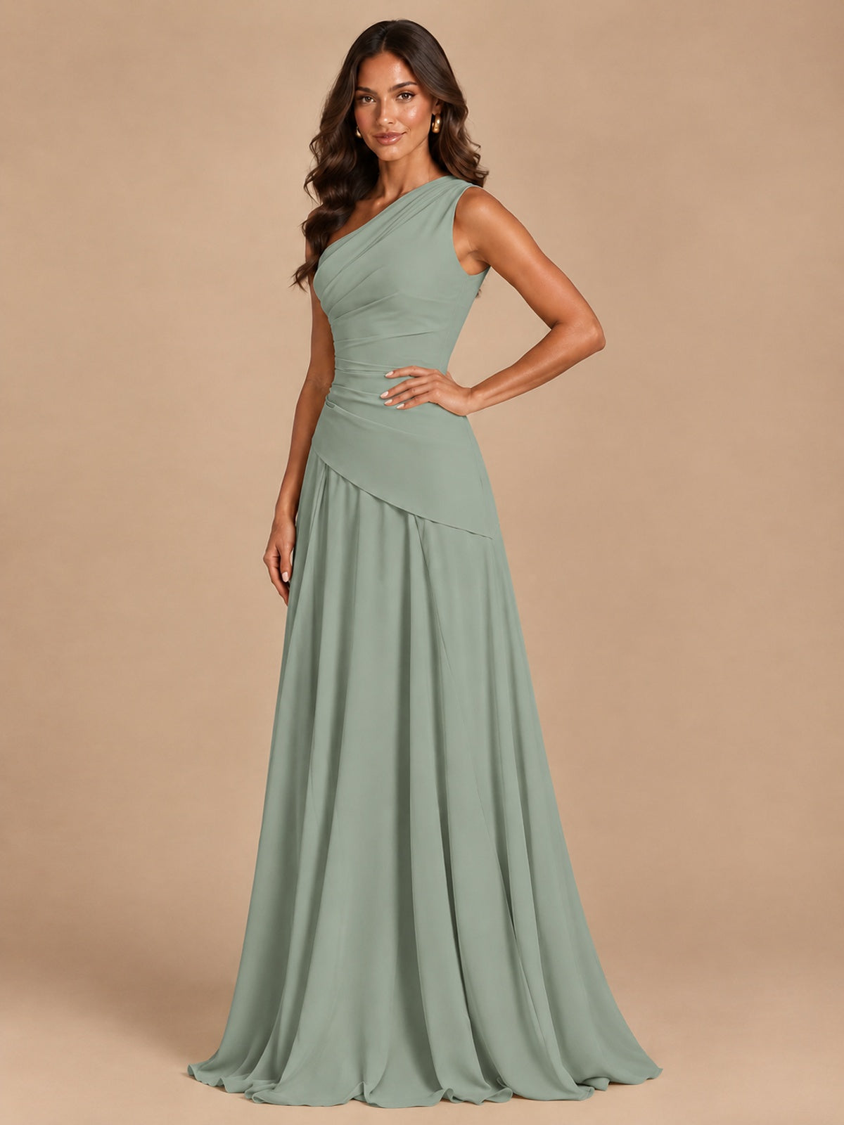 One Shoulder Prom Dress A-line Ruched Women Wedding Formal Gowns