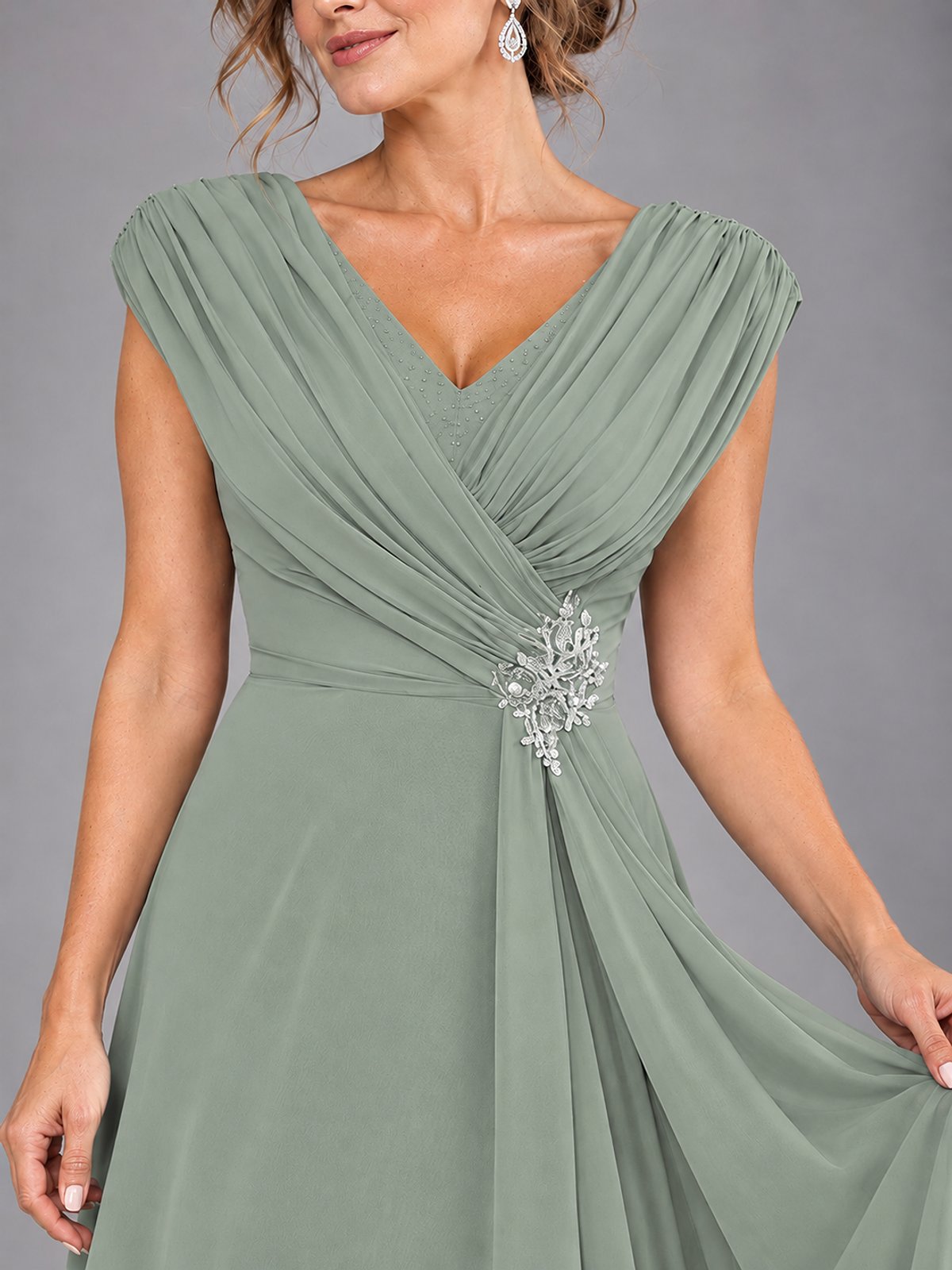 Cap Sleeve Chiffon A-Line Mother of the Bride Dress
