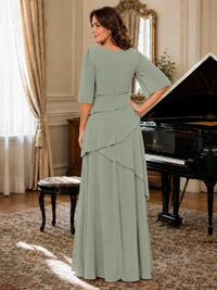 Asymmetric Draped Chiffon Mother of the Bride Dress with Flutter Sleeves