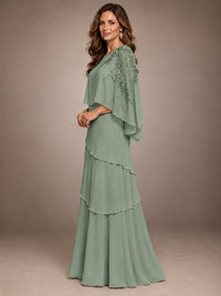Elegant Chiffon Cape Sleeve Beaded Mother of the Bride Dress