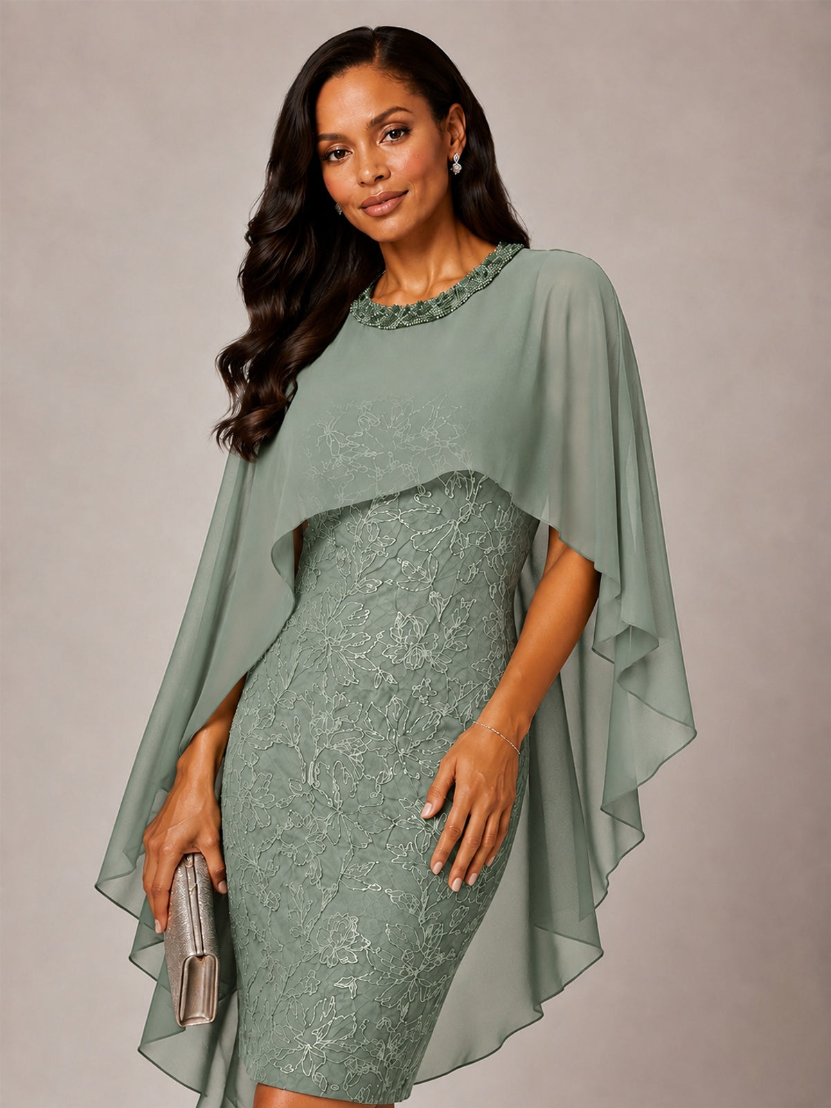 Floral Sheath Mother of the Bride Dress with Cape Overlay