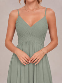 V-Neck Pleated Chiffon Long Bridesmaid Dress with Slit