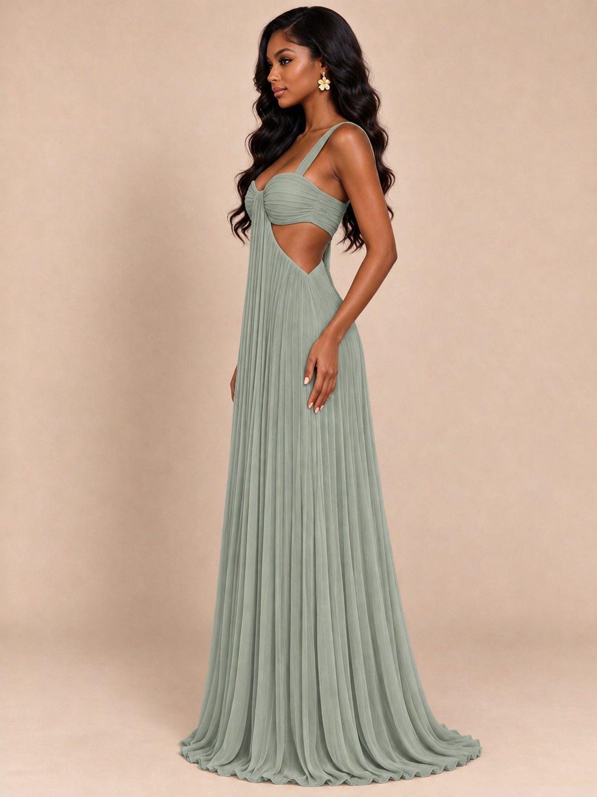 Butter Yellow Pleated Cutout Maxi Dress