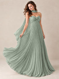 Sweetheart Neckline Pleated Prom Dress Strapless A-line Formal Dress with Flowy Scarf
