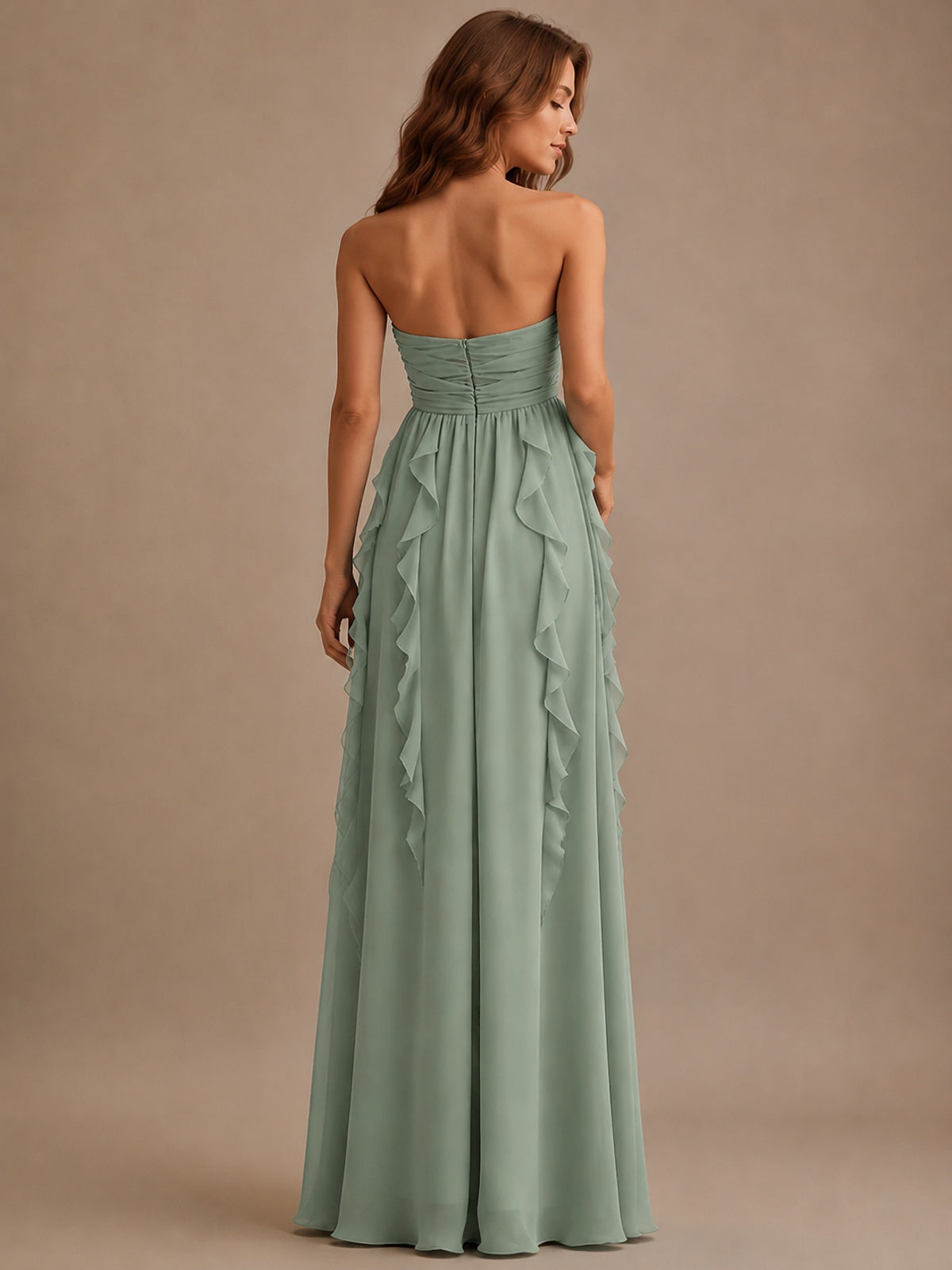 Srapless Sweetheart Chiffon Prom Dress Ruffle Formal Evening Gown
