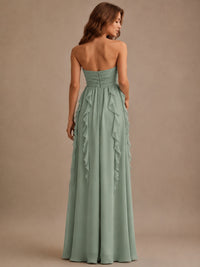 Srapless Sweetheart Chiffon Prom Dress Ruffle Formal Evening Gown
