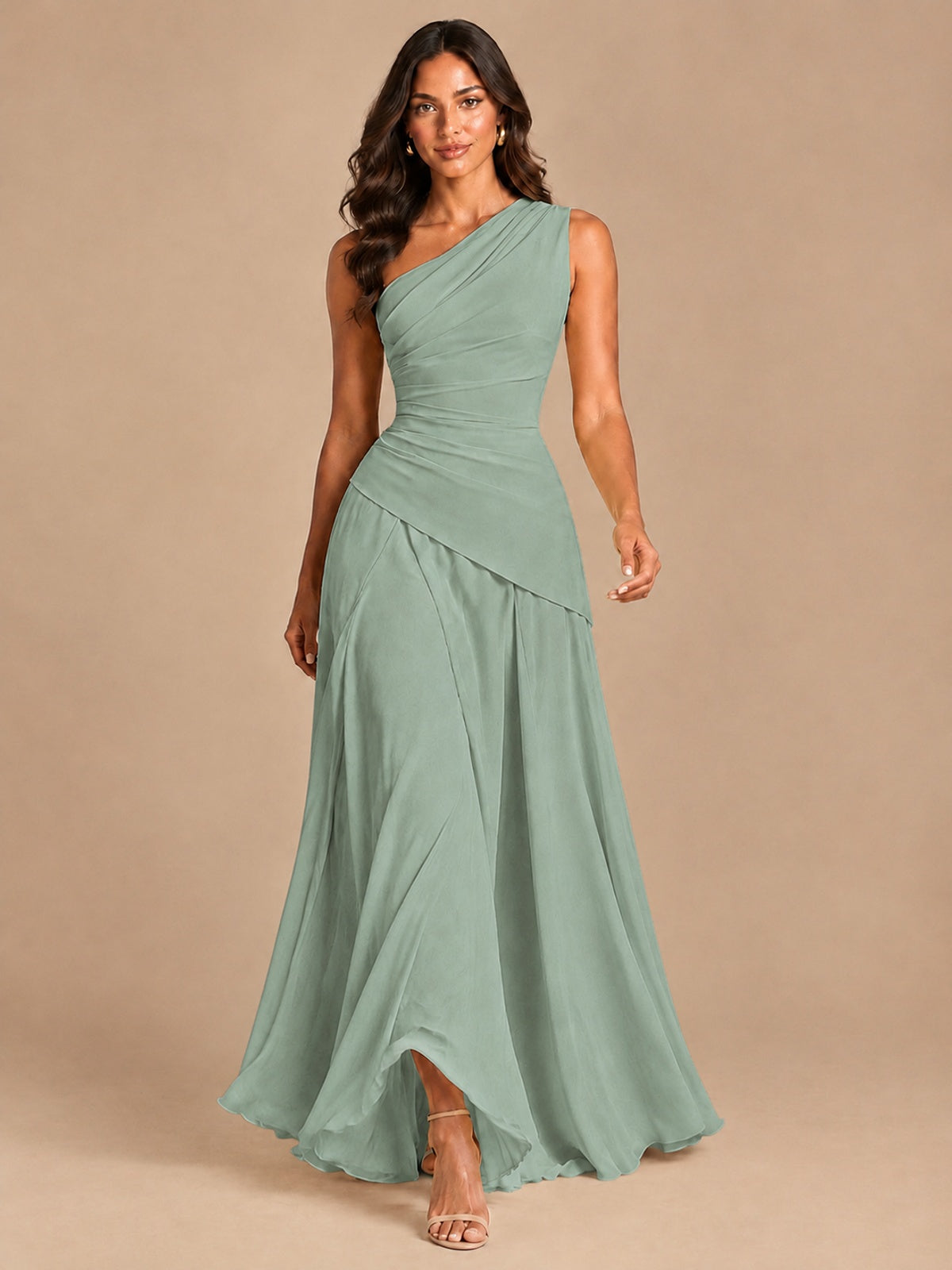 One Shoulder Prom Dress A-line Ruched Women Wedding Formal Gowns