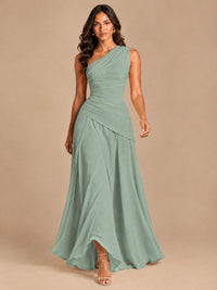 One Shoulder Prom Dress A-line Ruched Women Wedding Formal Gowns