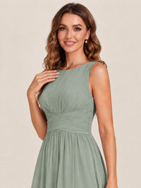A-line Sleeveless Rucehd Chiffon Bridesmaid Dress with High Slit