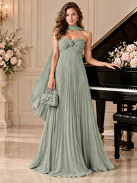 Sweetheart Neckline Pleated Prom Dress Strapless A-line Formal Dress with Flowy Scarf