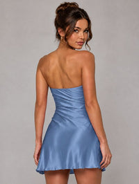 Burnt Orange Strapless Satin Mini Dress