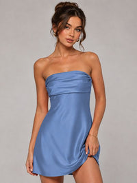 Burnt Orange Strapless Satin Mini Dress