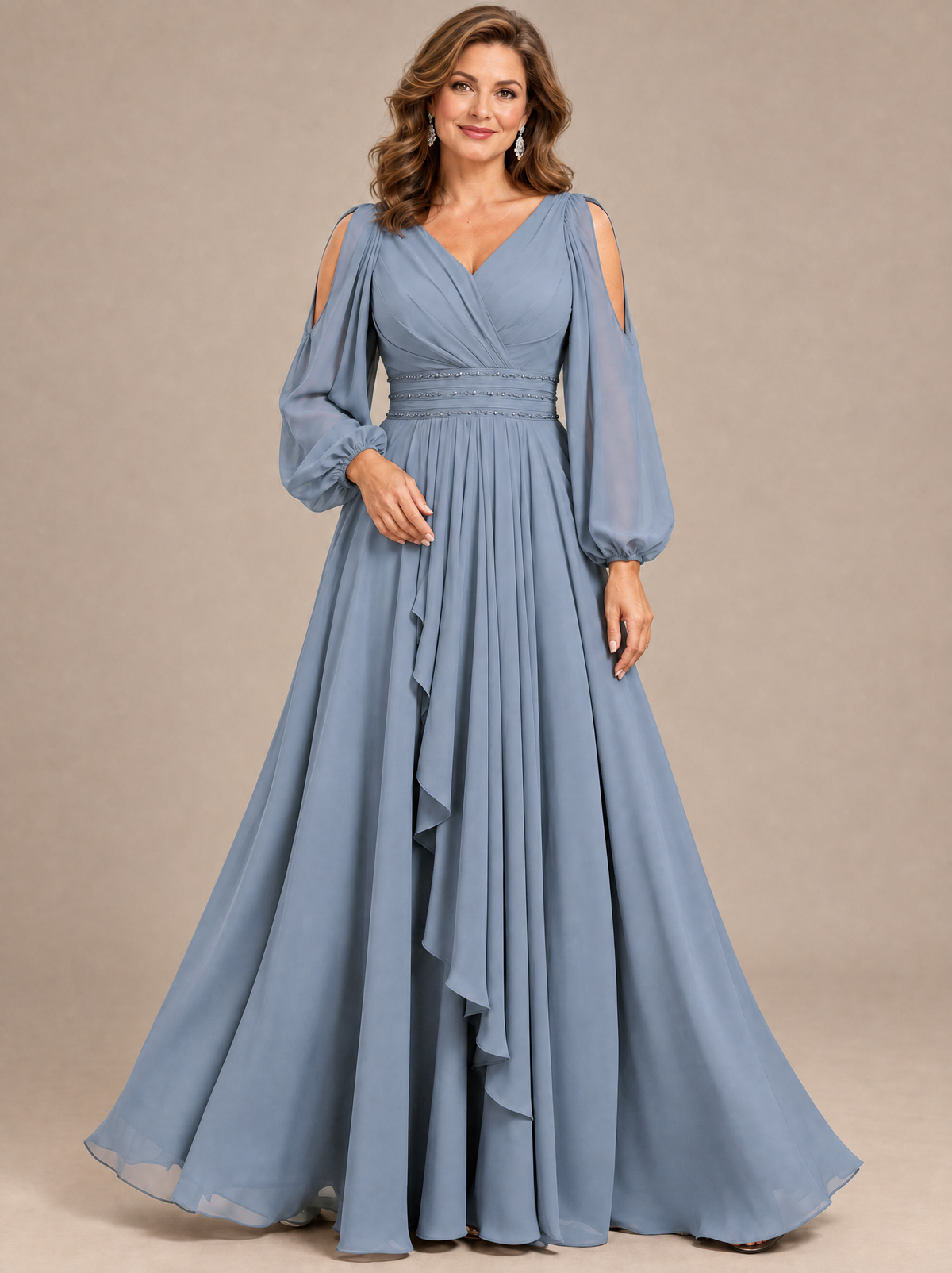 Plum A-Line Mother of the Bride Dress with Cold Shoulder Sleeves