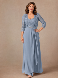 Blush Pink A-Line Mother of the Bride Dress with Lace Jacket and Ruffles