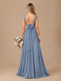 Pleated Chiffon V Neck Wedding Bridesmaid Dresses Floor Length with Slit