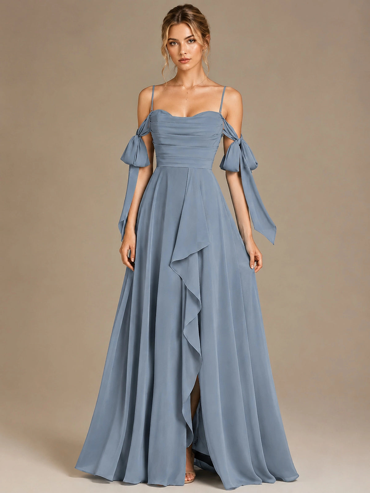 A-Line Ruffles Chiffon Bridesmaid Dress with Slit