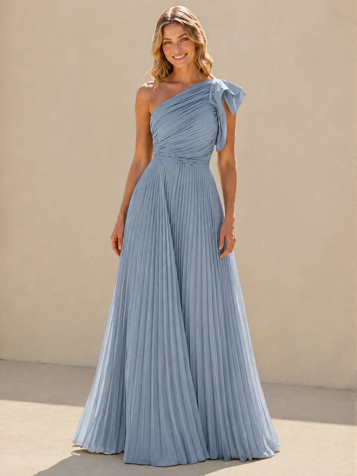 One Shoulder Pleated Chiffon A-Line Floor-Length Bridesmaid Dress