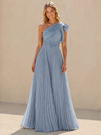 One Shoulder Pleated Chiffon A-Line Floor-Length Bridesmaid Dress