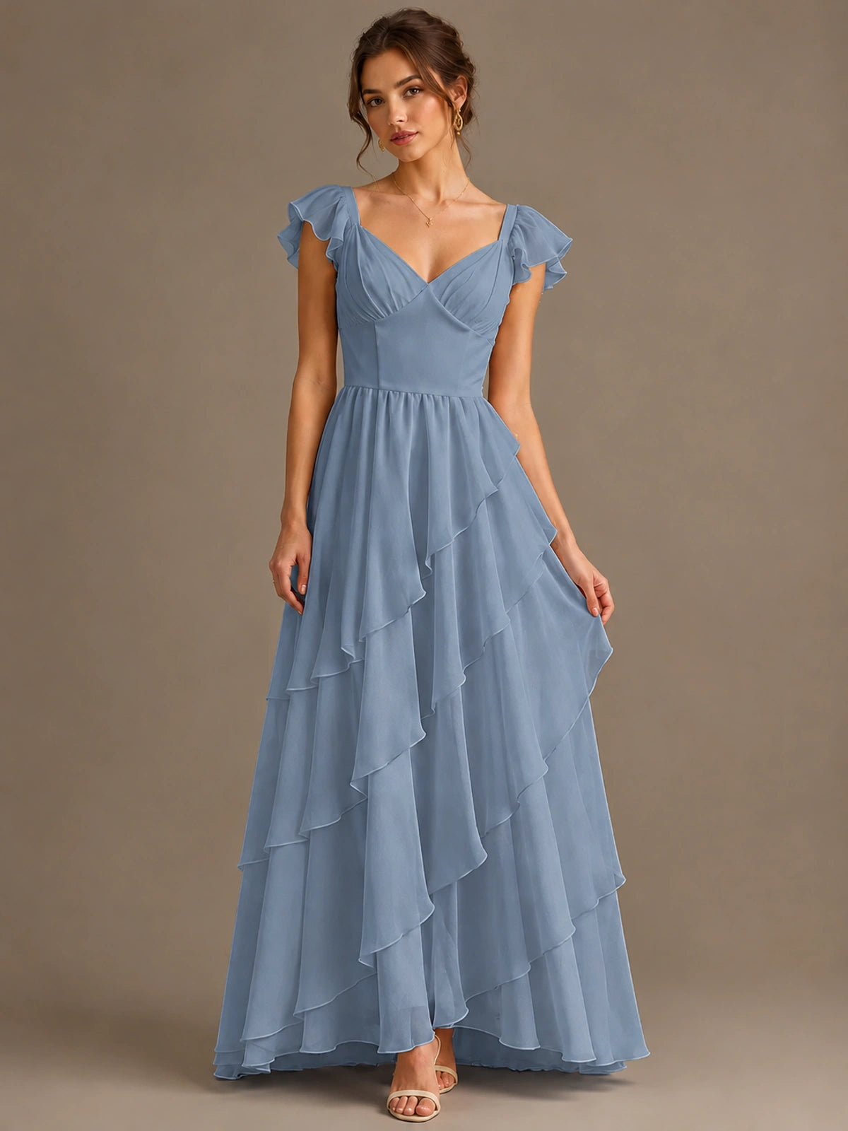 Ruffle Tiered V Neck Maxi Dress