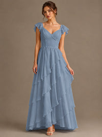 Ruffle Tiered V Neck Maxi Dress