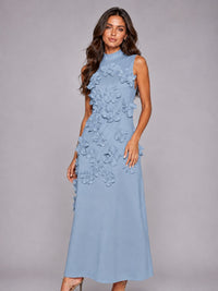 3D Floral Applique High Neck Prom Maxi Dress
