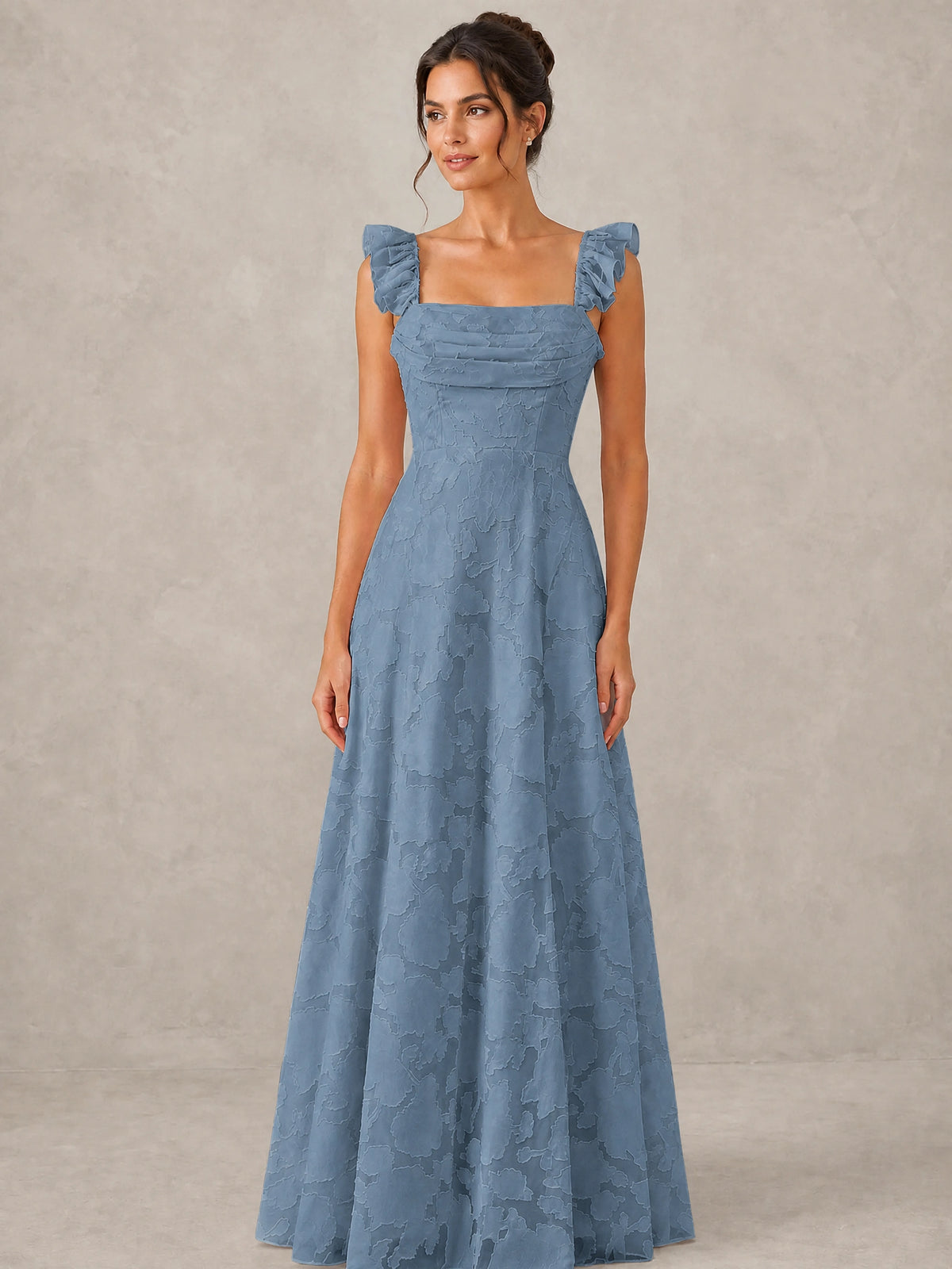 Jacquard Square Neck A-Line Maxi Dress