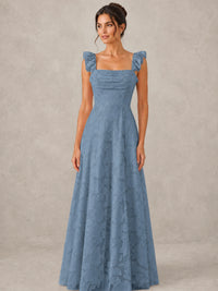 Jacquard Square Neck A-Line Maxi Dress