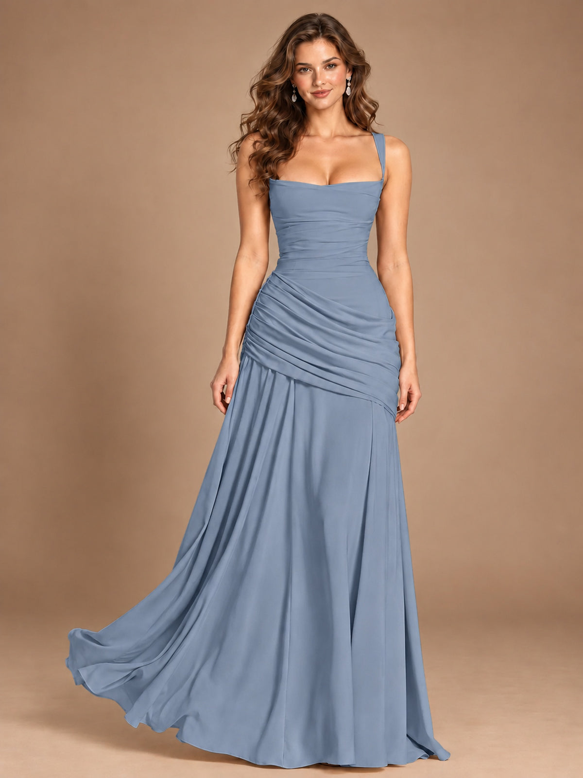 Butter Yellow Square Neck Ruched A-Line Prom Dress