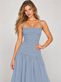 Butter Yellow Ruched Spaghetti Strap Drop-Waist Prom Dress