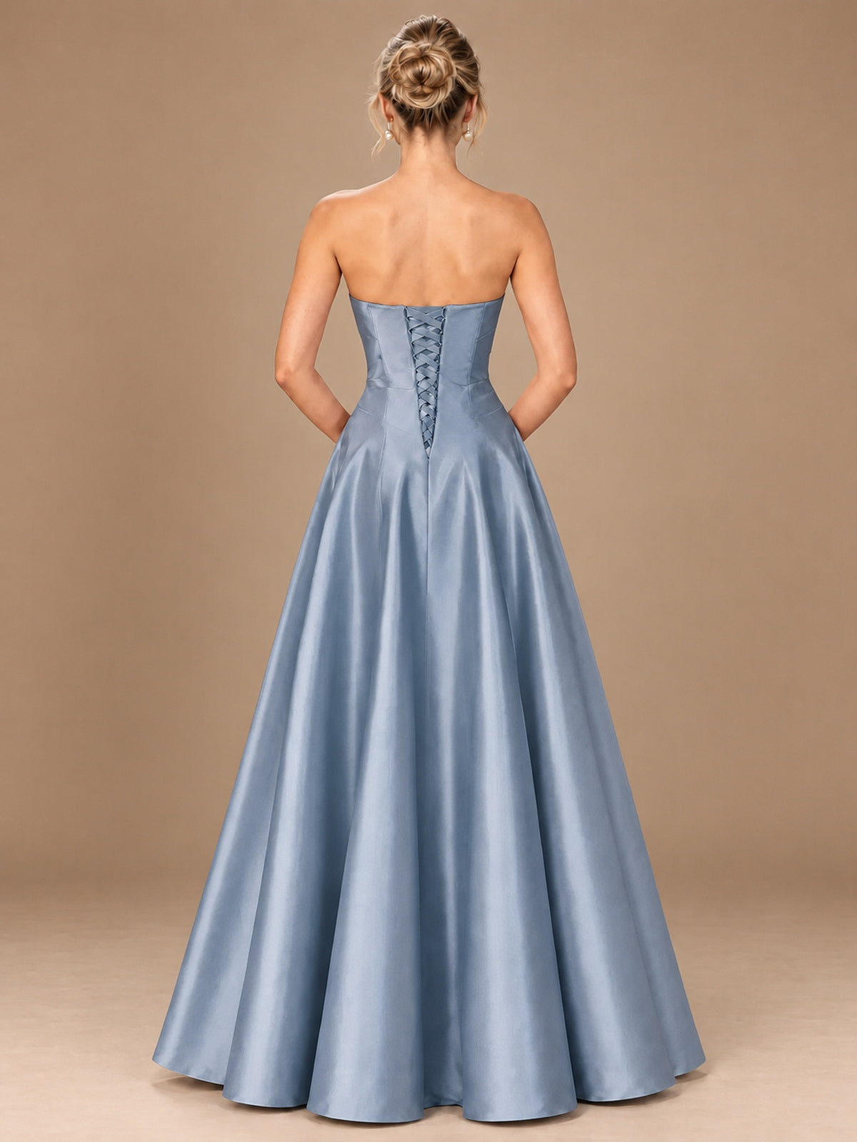 Blush Pink Strapless Satin A-Line Prom Dress with Ruched Bodice