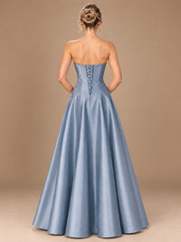 Blush Pink Strapless Satin A-Line Prom Dress with Ruched Bodice