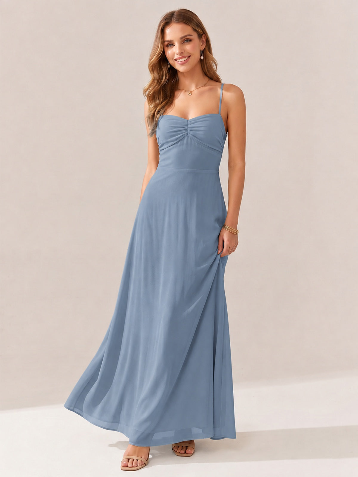 JOVELLEE Yellow Sweetheart Ruched Bust Chiffon Maxi Dress