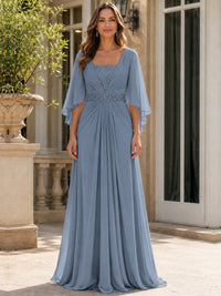 Elegant V-Neck Sequined Chiffon Mother of the Bride Dress with Flutter Sleeves