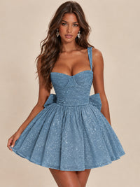 Sweetheart Glitter Tulle Puffy Mini Dress with Bow
