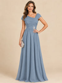Cap Sleeve Mother of The Bride Dresses Long Chiffon Formal Gowns