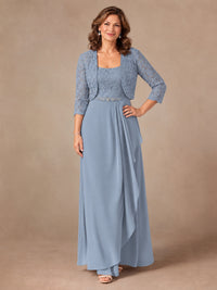Blush Pink A-Line Mother of the Bride Dress with Lace Jacket and Ruffles