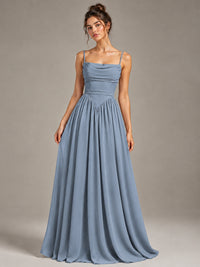Spaghetti Strap Ruched Chiffon Maxi Dress with Backless