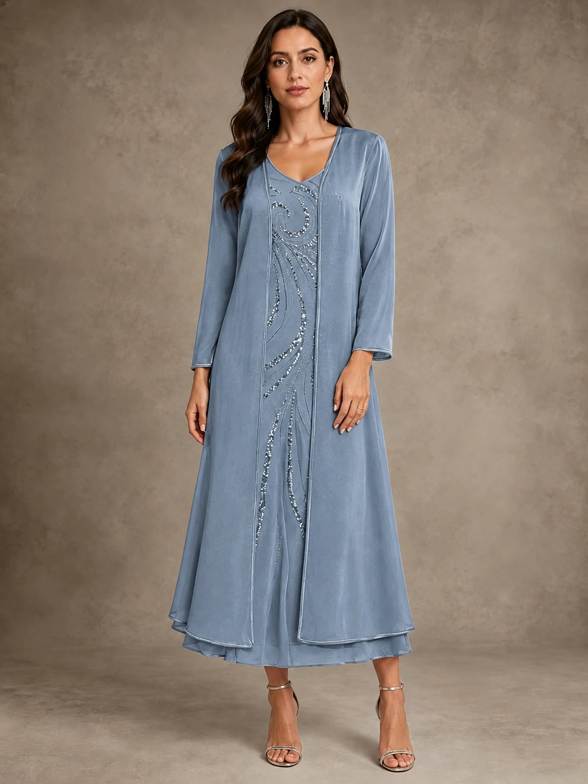 Sequin Chiffon Mother of the Bride Dress with Jacket