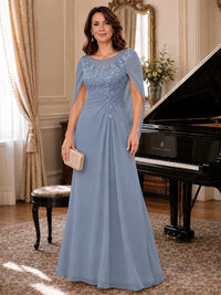 Elegant Applique Chiffon Mother of the Bride Dress with Cape Sleeves