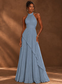 Wrap Pleated Prom Dress Halter A-line Chiffon Formal Wedding Dress