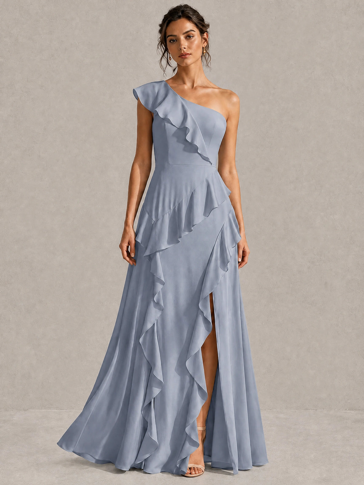 Sage Green One Shoulder Ruffle Bridesmaid Dress
