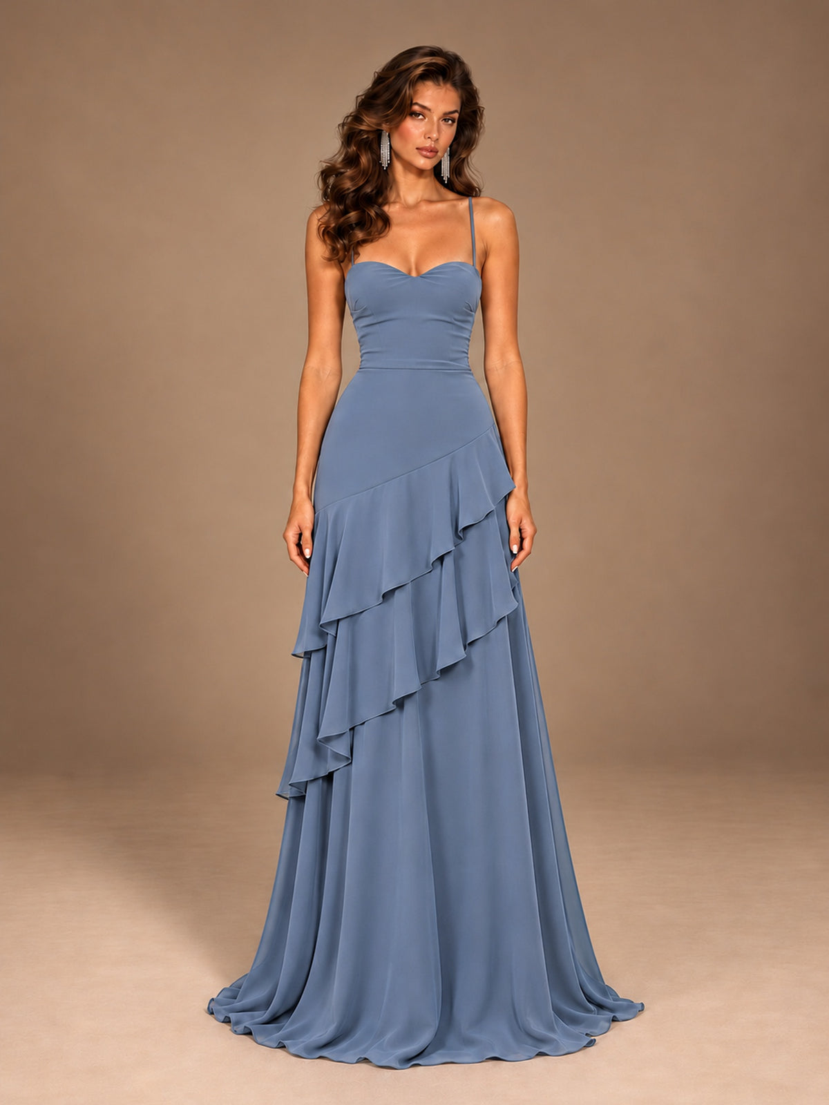 Sweetheart A-Line Ruffle Prom Dress with Spaghetti Straps