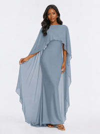 Satin Cape Prom Dresses Meramid Maxi Dress