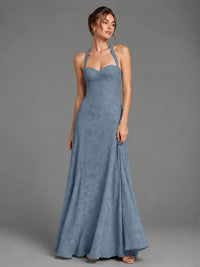 A-Line Halter Floral Chiffon Maxi Dress