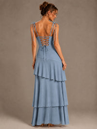 Spaghetti Strap Tiered Ruffles Chiffon Prom Dress