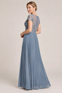Embroidered Lace Pleated Mother of the Bride Dress