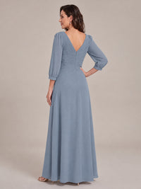 V-Neck Pleated Chiffon Mother of the Bride Dress with Flutter Sleeves