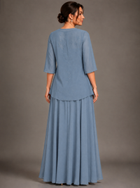 A-line 2 Pieces Chiffon Appliques Mother of The Bride Dresses with Jackets