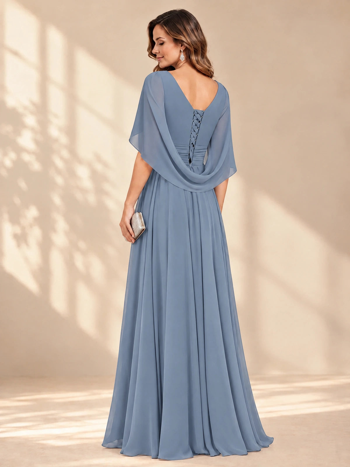 Ruched V Neck Mother of The Bride Dresses with Shawls Appliques and Cap Sleeves