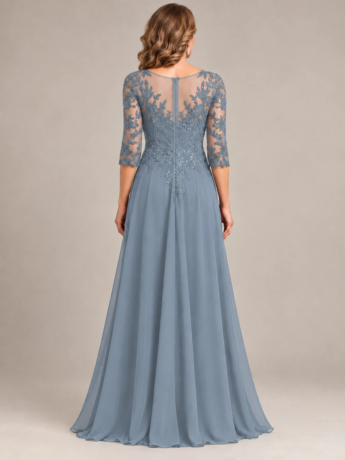 Sequin Lace A-Line Mother of the Bride Dress with 3/4 Sleeves